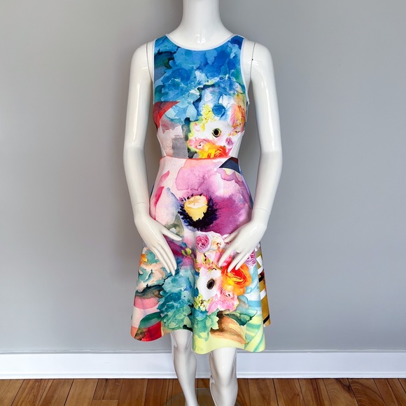 Clover Canyon Fit & Flare Summer Short Dress Scuba Neoprene Sleeveless Cutout S - Picture 10 of 17